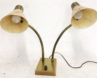 1166 - Vintage double gooseneck lamp, decorated shades 25 tall
