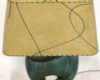 1169 - 1950's ceramic lamp w/ woven shade 26 tall
