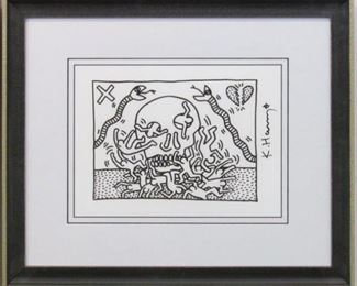 9022 - SNAKES AND SKULLS PRINT BY KEITH HARING 19.5 X 16.5
