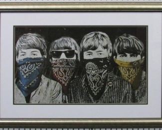 9058 - BEATLES BANDANNAS BY GRAFFITI ARTIST BANKSY 33.5 X 23
