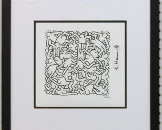 9085 - PARTY OF LIFE INV. PRINT BY KEITH HARING 17 X 16.5
