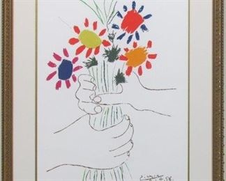 9094 - HAND WITH BOQUET SILKSCREEN BY PABLO PICASSO 25.5 X 31.5
