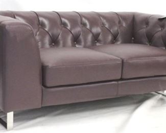 795 - Contemporary leather Chesterfield loveseat chrome base 27 x 69 x 35 1/4

