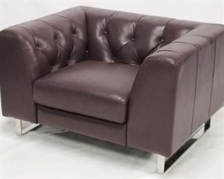 794 - Contemporary leather Chesterfield chair chrome base 27 x 45 x 35 1/4
