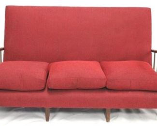 796 - Danish mid-century upholstered sofa 37 x 65 1/2 x 26 spindle arms, 6 legs, heavy
