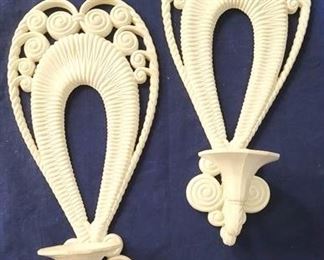 1204 - Pair Burwood Products wall sconces wicker design 17 x 8
