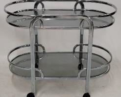 1207 - Metal & glass oval drinks cart 26 x 32 x 18.5
