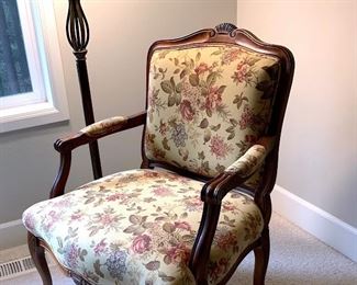 Floral Custom Upholstery Side Chair in Soft Yellow Print