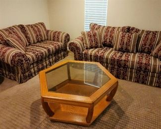 Beautiful Upholstered Sofa Couch and Loveseat with Glass-top Coffee Table 