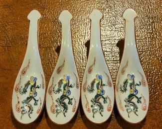 Antique/ Vintage Porcelain Dragon  Enamel Spoons 