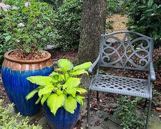 Metal chair and potted plants