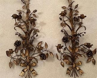 Vintage gilt metal floral sconces