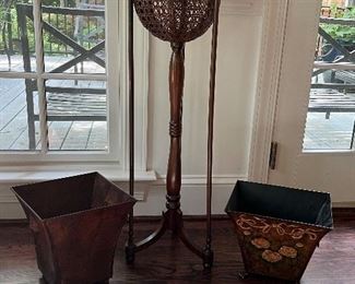 Cane plant stand, metal planters