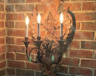 Large wood carved sconce