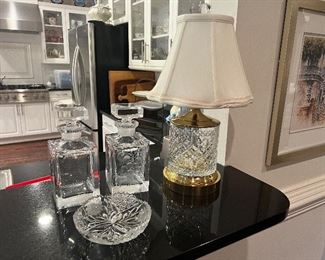 Crystal decanters, Lenox Crystal lamp