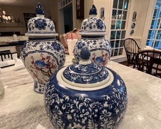 Blue and white urns