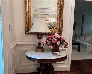 Large antique mirror, Walnut parlor table