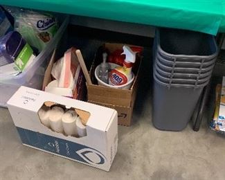 DISPOSABLE PLATES UTENSILS TRASH BAGS TRASH CANS MISC