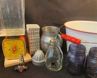 B022 Vintage Borg Scale Enamelware Ball Jars More