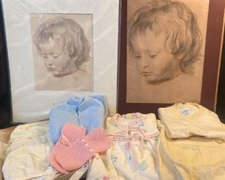 B060 R ubens Head of Boy and Vintage Baby Clothes