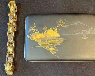 B067Japanese Damascene Cigarette Case in Etched 24K Toledoware Bracelet
