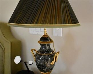 One of a pair of marble urn-shaped lamps