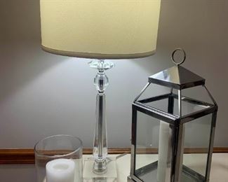 Clear Acrylic Lamp, Chrome Lantern, Glass Candle Holder