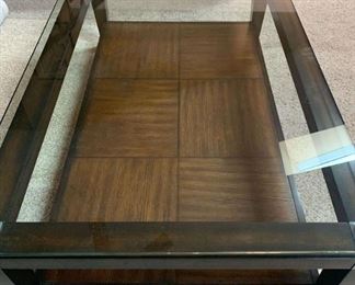 Glass Top Wood Coffee Table