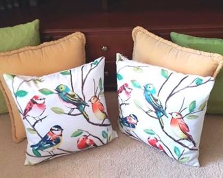 Green, Yellow, and Bird Themed Decorative Pillows