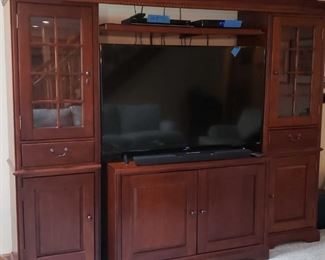 Maple Wood Entertainment Center with Glass Front Cabinets