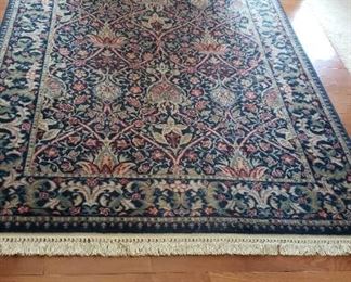 Navy with Floral Pattern Rajasthan 100 Wool Area Rug