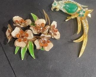 Rare Boucher Parrot Pin & Weiss Floral Brooch