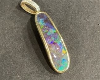 14k Yellow Gold Opal & Diamond Pendant
