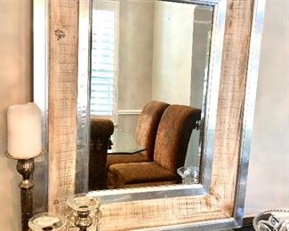 Modern chrome/wood tone mirror