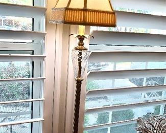 Gorgeous pair of tall brass/glass lamps