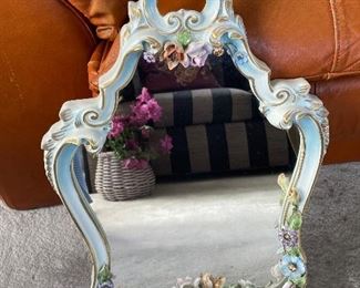 Hand painted Mirror with beautiful pastels and earth tones.  Rococco style.