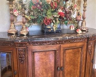 Magnificent marble top entry cabinet  (Mirror stays with the house.)