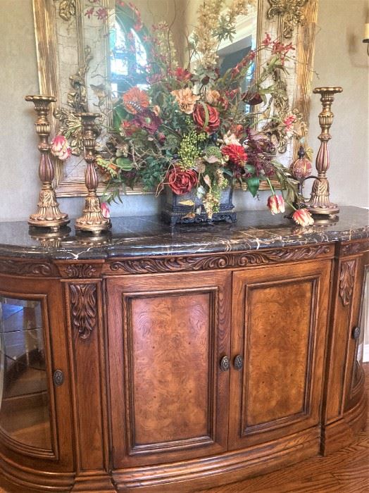 Magnificent marble top entry cabinet  (Mirror stays with the house.)