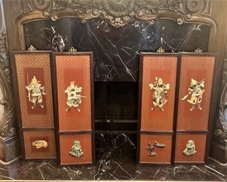 Asian panels with soapstone figures