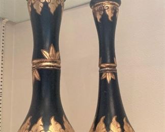 Hand-painted gold and black candleholeers