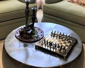 Round coffee table; chess set