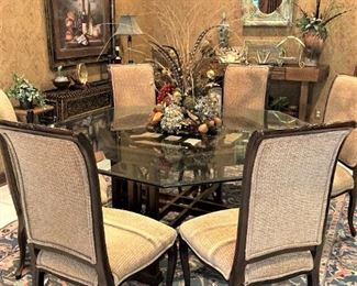 Octagon glass top dinner table; 6 chairs sold separately from table