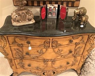 Marble top 4-drawer chest