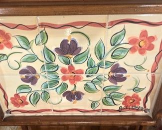 Gail Pittman hand-painted tile & wood tray
