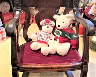 Consigned antique rocker and Christmas bears