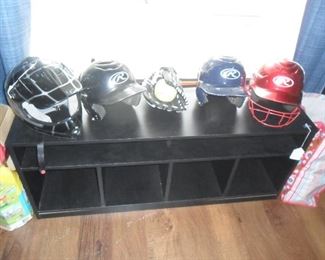 Helmets and TV stand