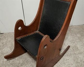 Antique Leather Rocking Chair from Spain 