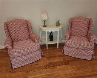 pair gingham chairs by Clayton Marcus