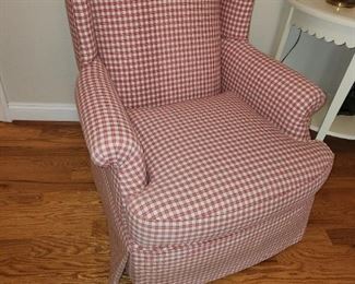 pair gingham chairs by Clayton Marcus