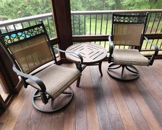 screened in room, furniture always under cover.  Chairs & sofa are a resin mesh